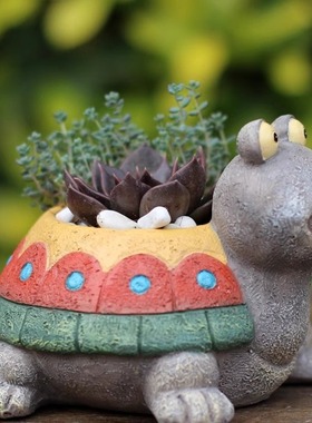 如果家居 创意田园呆呆龟多肉花盆卡通微景观树脂工艺品装饰摆件