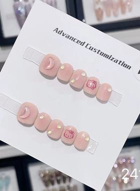 儿童专用穿戴甲3-12岁高颜值可爱粉色KT猫短款美甲小学生指甲贴片