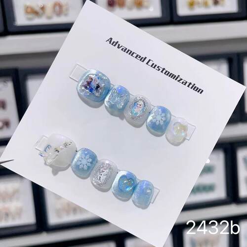儿童专用穿戴甲片3-12岁冰雪奇缘爱莎公主短款美甲女孩假指甲贴片
