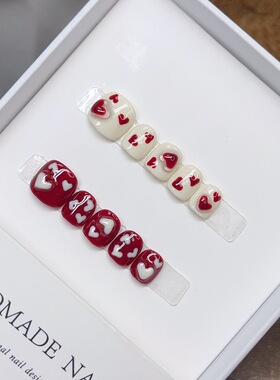 儿童穿戴式美甲贴片高级感AB款红色爱心公主短款指甲3-12岁宝宝甲