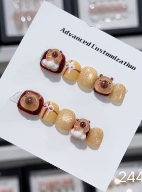 小孩专用美甲纯手工穿戴甲儿童高颜值可爱卡皮巴拉短款假指甲贴片