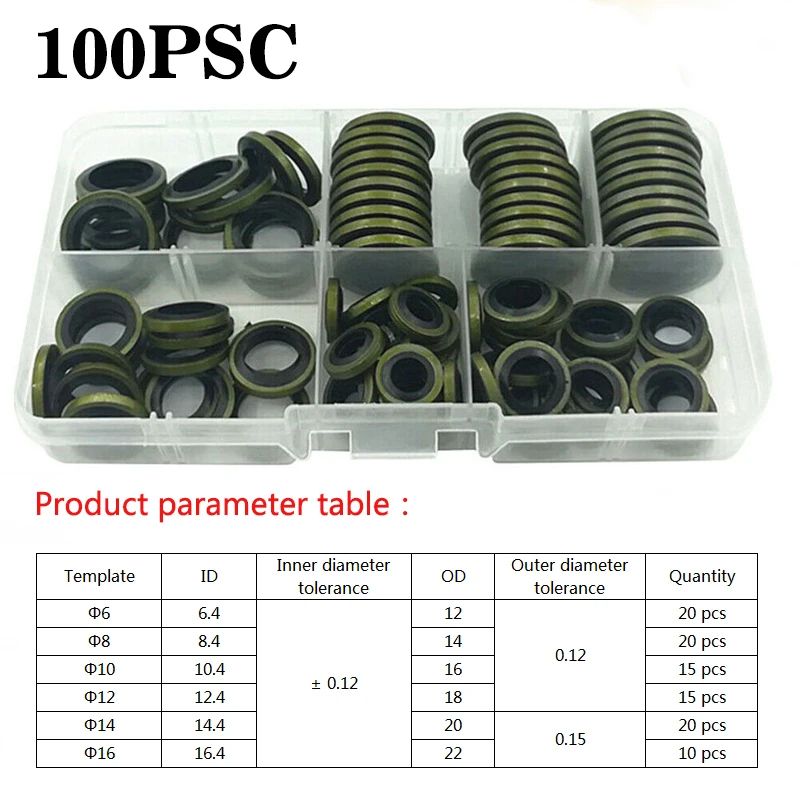100/150/240pcs Bonded Washer Metal Rubber Oil Drain Plug Gas