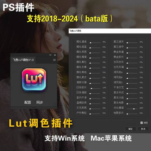PS插件飞鱼LUT调色插件滤镜婚礼跟拍后期人像风景婚纱写真win/mac