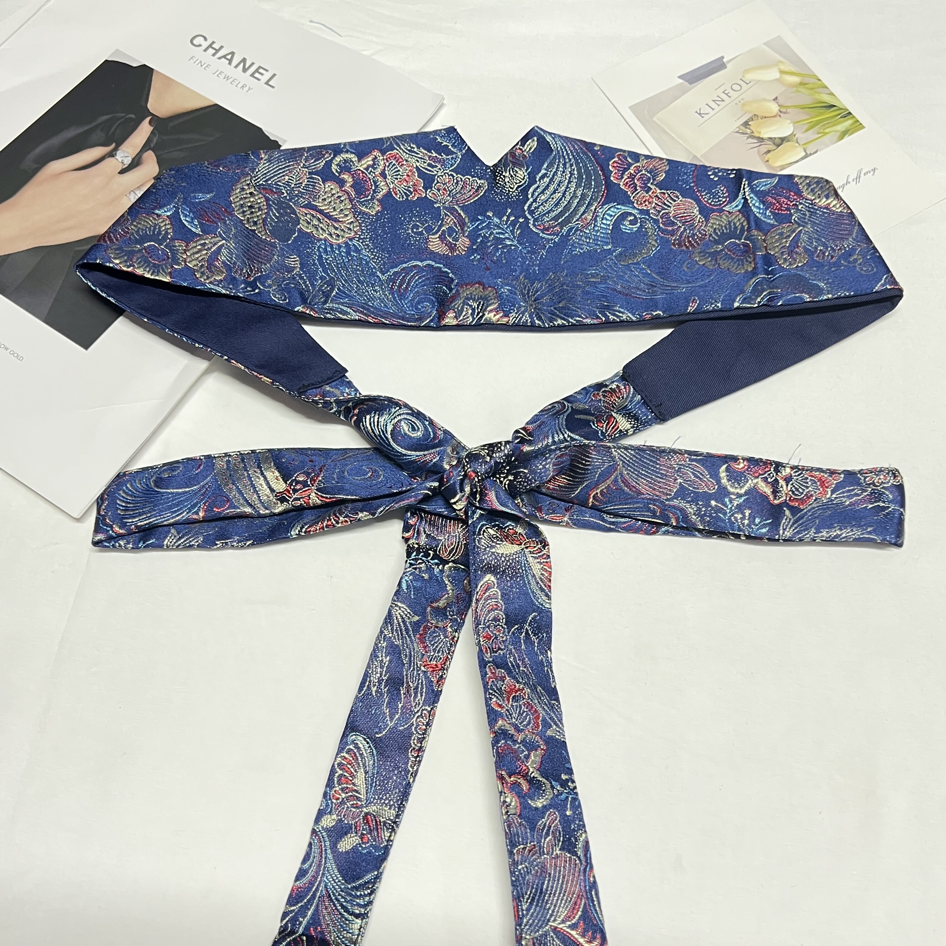 国风蝴蝶兰腰封高级感中式复古织锦缎汉服宽腰带连衣裙马面裙配饰