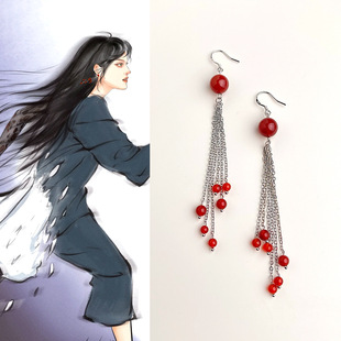 异人之下陈朵同款流苏红玛瑙耳环国潮原创天然石耳钩感耳饰女