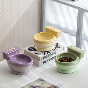 ZOO hocc陶瓷宠物碗可爱粮食碗餐盘狗碗防打翻保护颈椎马桶型碗