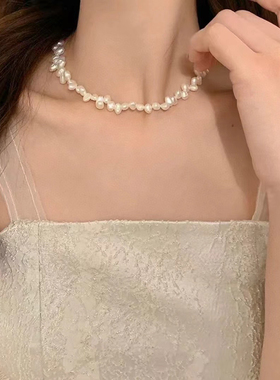 s925纯银天然异形巴洛克珍珠项链淡水珍珠锁骨链小众简约高级感