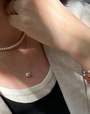 天然海水珍珠真多麻路路通项链18k白金厚金8-9mm正圆无瑕带证书