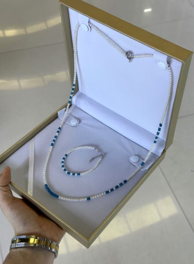 蓝色系彩宝珍珠套装毛衣链手链baby珠送礼天然彩宝中式风