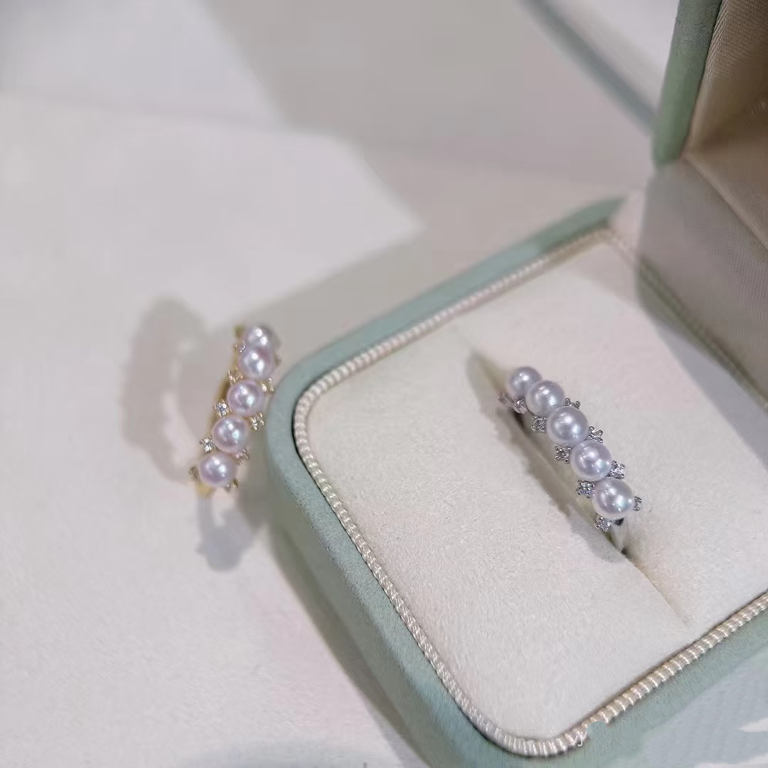 天然淡水珍珠极光淡水AKbaby珠花冠排戒指正圆纯银开口可调节戒指