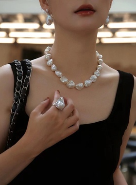 高品质极光炫彩天然淡水巴洛克珍珠项链个性时尚锁骨链