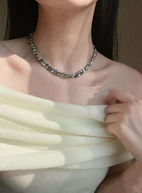 海水野生无核大溪地keshi铂金灰项链小众时尚可视频挑选