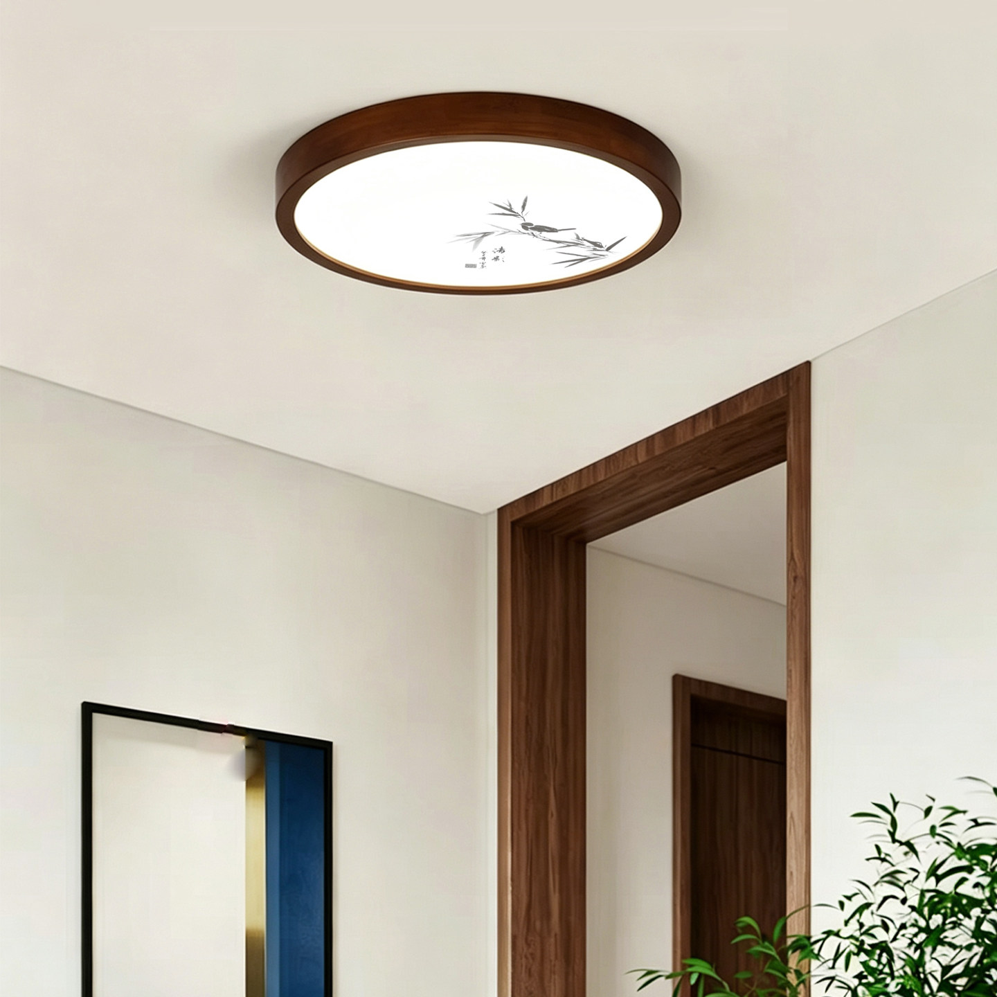 宋氏美学入户门口玄关人体感应灯实木中式楼梯过道雷达感应吸顶灯