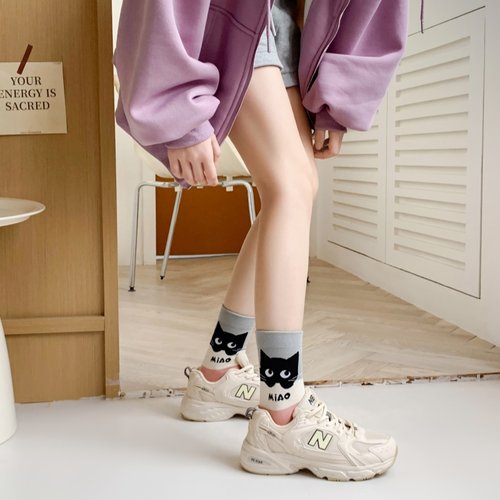 外穿女士全棉卡通中筒袜