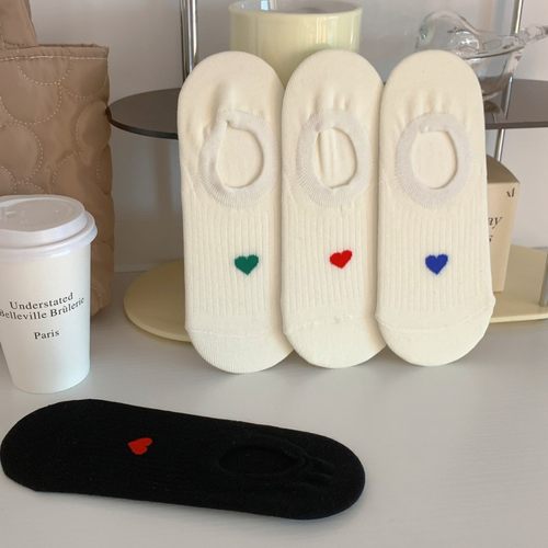 夏天女士硅胶防滑白色爱心船袜