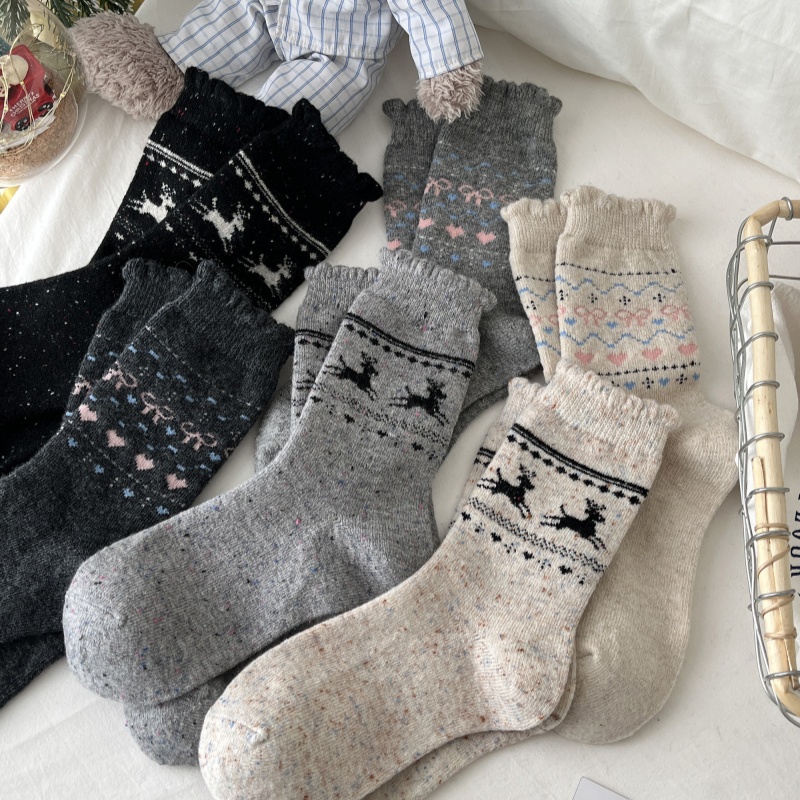 保暖女士羊毛小鹿中筒袜