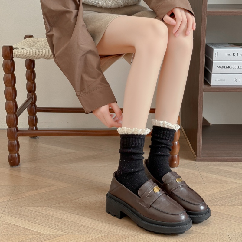 外穿女士棉质花边中筒袜