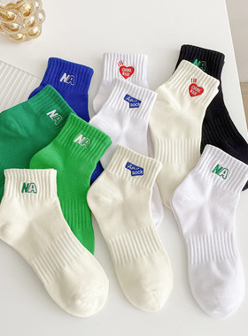 全店满15包邮春天袜子女短袜字母潮夏天米白色男士袜纯白色情侣袜