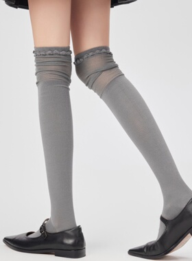 春夏天袜子女长筒袜个性薄款网眼透气花边白色过膝袜韩版高筒袜潮