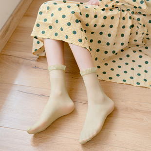 仙女堆堆袜ins潮袜 春夏薄款 日系甜美透明蕾丝袜网红花边丝袜薄款