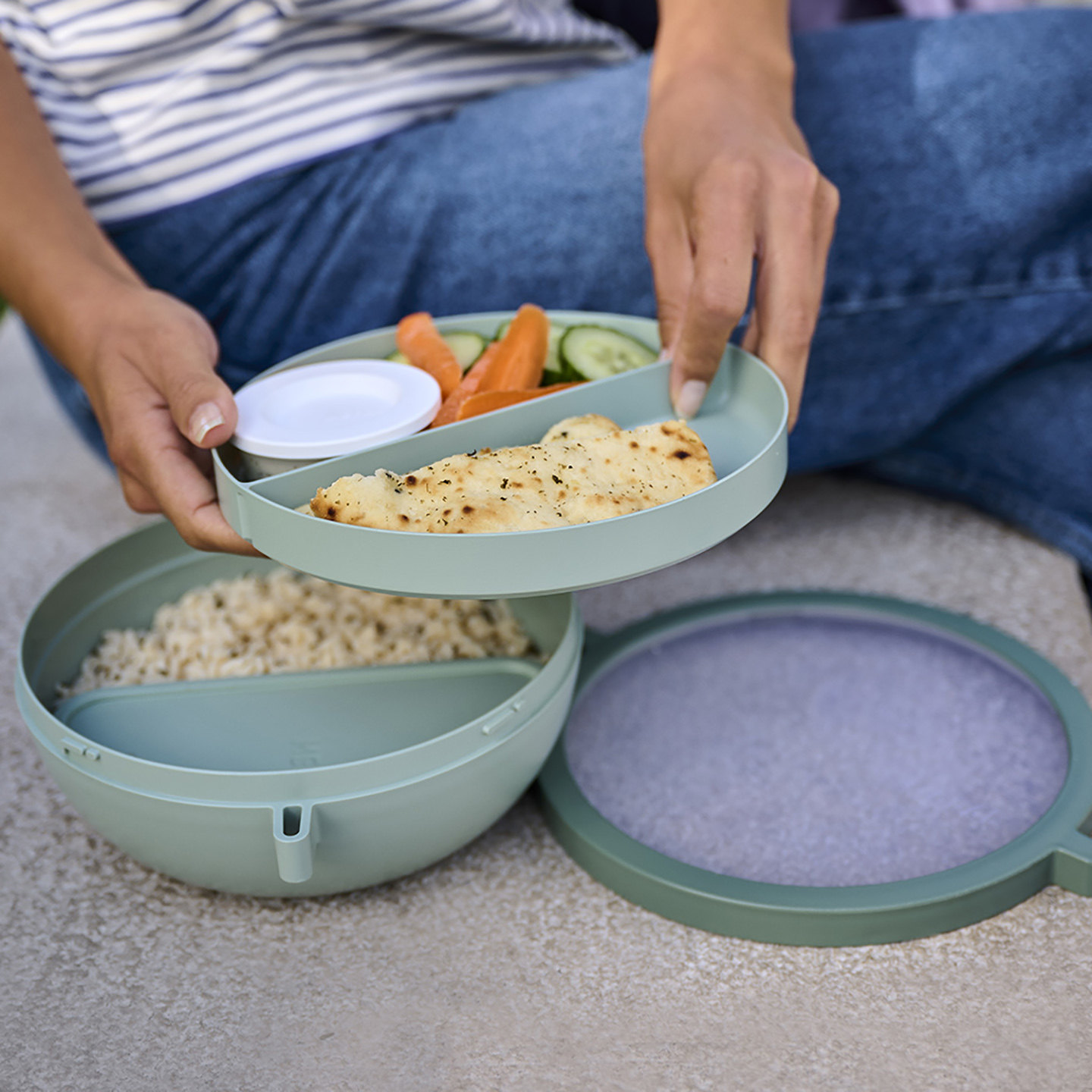 荷兰进口mepal分格便当盒可微波炉加热沙拉碗轻食盒圆形分层餐盒