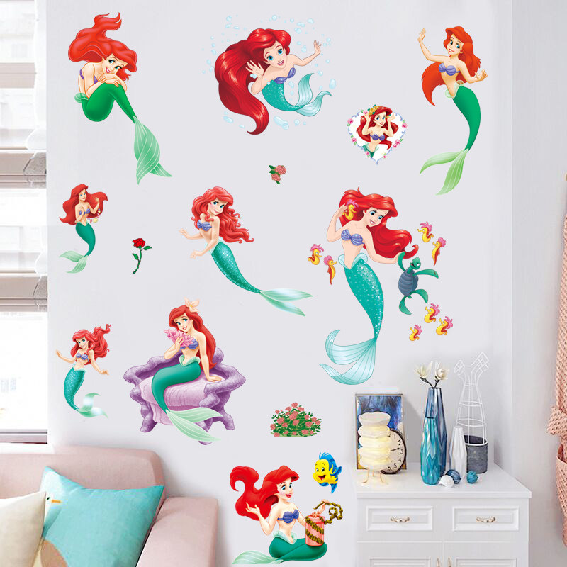可移除墙贴儿童房卡通美人鱼装饰贴纸家装贴画女孩卧室幼儿园装饰
