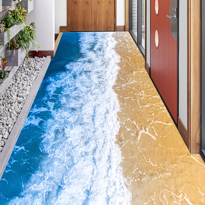 3D立体地贴海洋潮汐海滩沙滩贝壳商场客厅玄关厨房防水地贴地板画