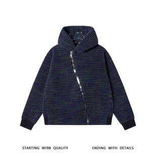 26新款男士秋冬新款痞帅男装休闲彩色竖纹斜拉链连帽卫衣百搭时尚