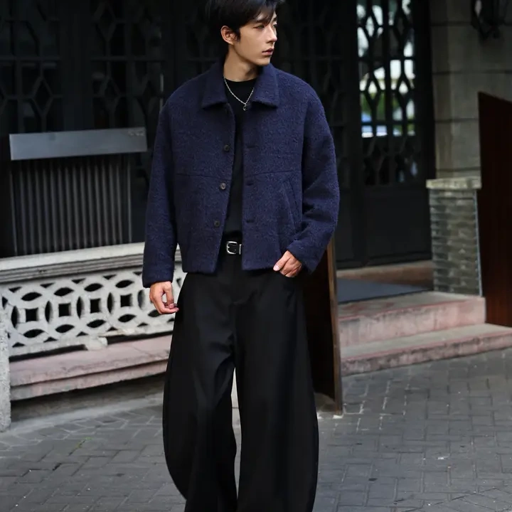 羊驼毛高级感衬衫领毛呢外套