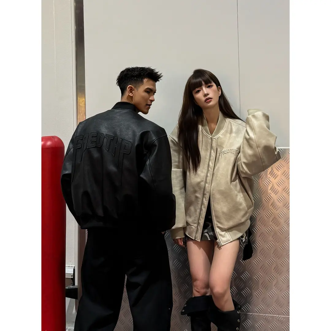 可拆卸连帽PU皮衣羽绒服外套