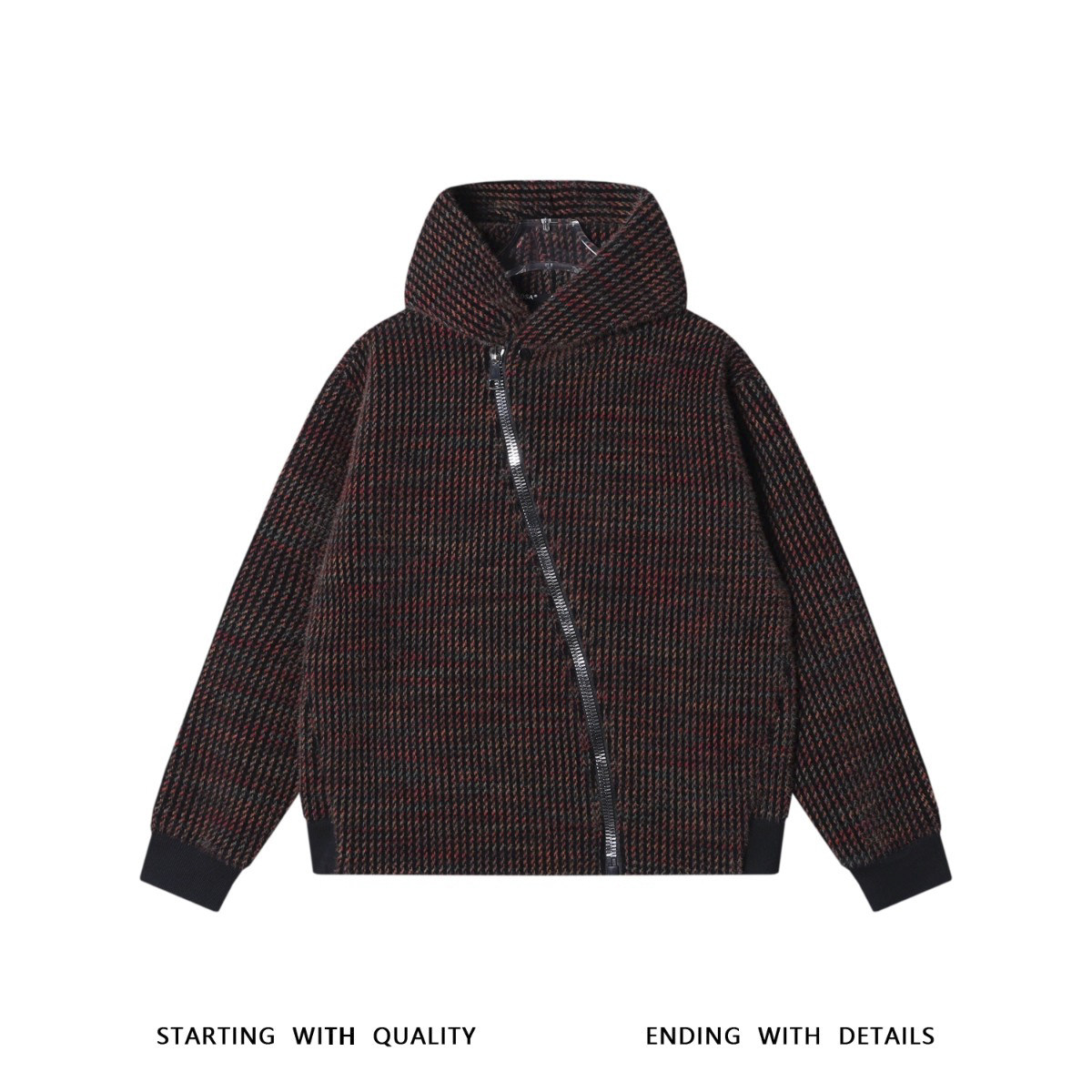 男士秋冬加厚新款痞帅男装休闲彩色竖纹斜拉链连帽卫衣百搭时尚潮