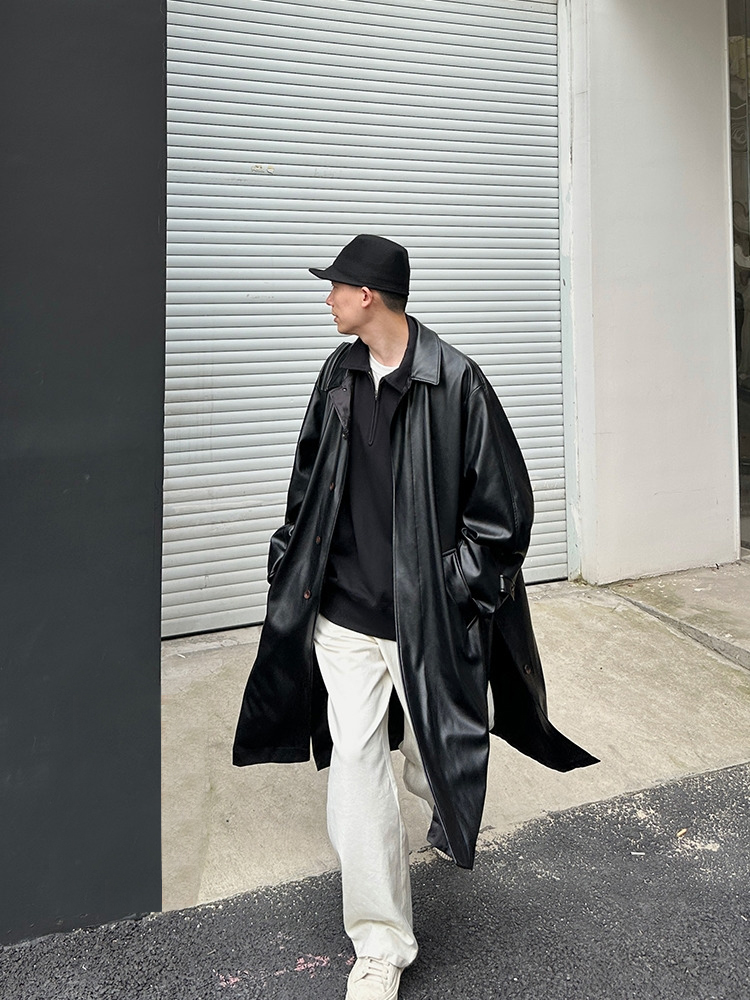 手感very软糯走路带风诺丁山皮衣外套中长款男女复古风衣情侣秋季