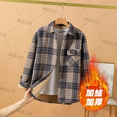 加绒加厚衬衫 宽松秋冬新款 保暖格子衬衣中老年外套 190斤大码