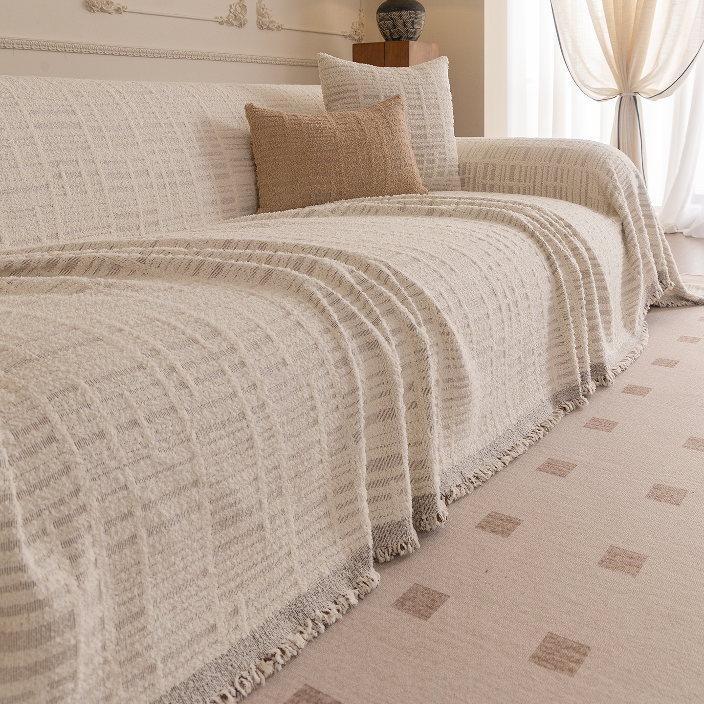 冬季沙发盖布奶油风沙发套2025新款通用防滑全盖复古高级沙发盖巾