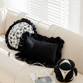 黑色系法式 饰客厅沙发卧室简约 复古抱枕轻奢布艺毛绒靠枕样板间装