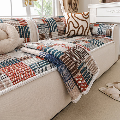 波西米亚加厚馒头沙发垫冬季防滑直皮沙发套罩高级感盖布实木坐垫