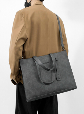 觅旧潮牌单肩斜挎包男休闲托特包商务公文包男士电脑手提背包6284