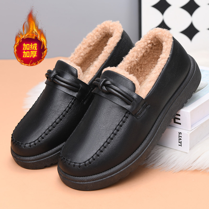 老北京棉鞋女冬季加绒保暖皮面妈妈棉靴加厚防滑女士短靴厚底防寒