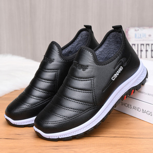 冬季老北京棉鞋男加绒保暖爸爸鞋皮面防寒父亲棉靴加厚防滑二棉鞋