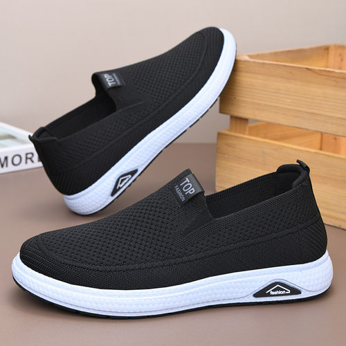 春秋老北京布鞋男新款软底透气爸爸鞋飞织网面透气休闲鞋懒人单鞋