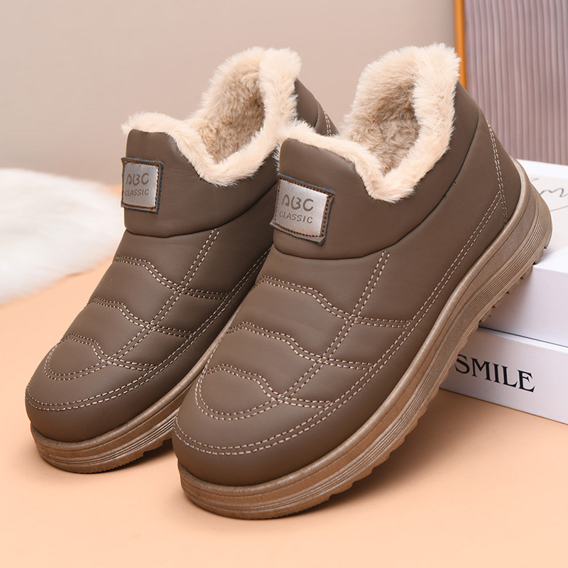 冬季老北京棉鞋女加绒保暖皮面妈妈鞋棉靴加厚防滑女士雪地靴厚底