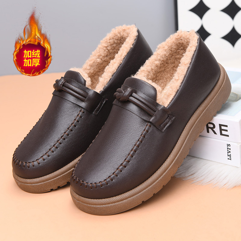 老北京棉鞋女冬季加绒保暖皮面妈妈棉靴加厚防滑女士短靴厚底防寒