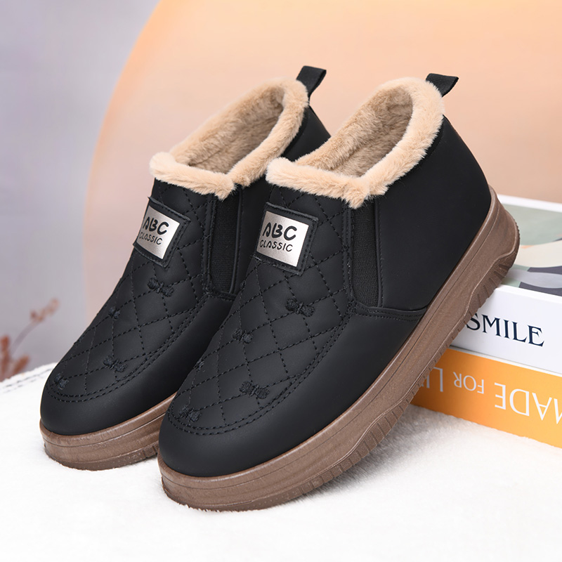 老北京棉鞋女冬季皮面加厚保暖妈妈短靴加绒防寒软底女士棉靴防滑