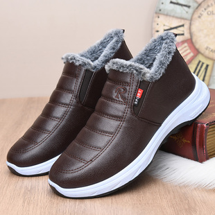 冬季老北京棉鞋男加绒保暖雪地靴皮面防寒爸爸鞋加厚防滑父亲棉靴