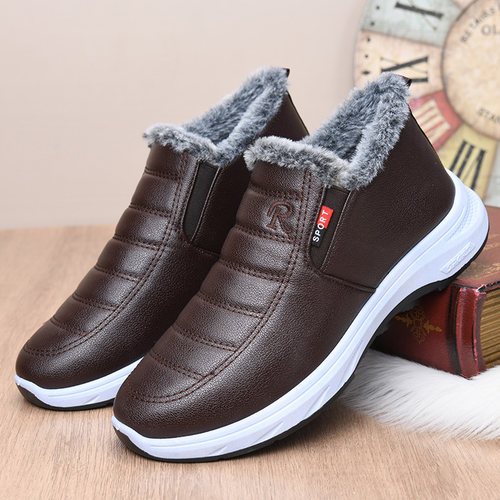 冬季老北京棉鞋男加绒保暖雪地靴皮面防寒爸爸鞋加厚防滑父亲棉靴