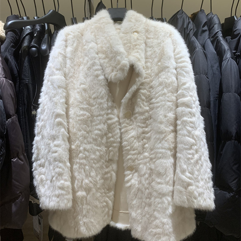 欧洲站毛绒外套立领仿皮草大衣女