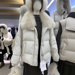 LOUISAS可拆卸大毛领羽绒服女韩国东大门白鸭绒加厚保暖杏色外套1