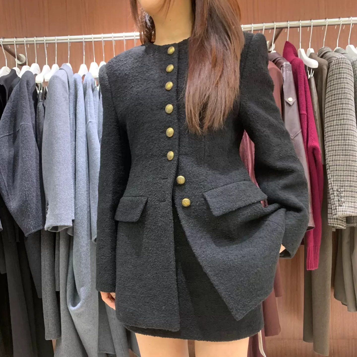 收腰小香风外套西装夹棉保暖上衣