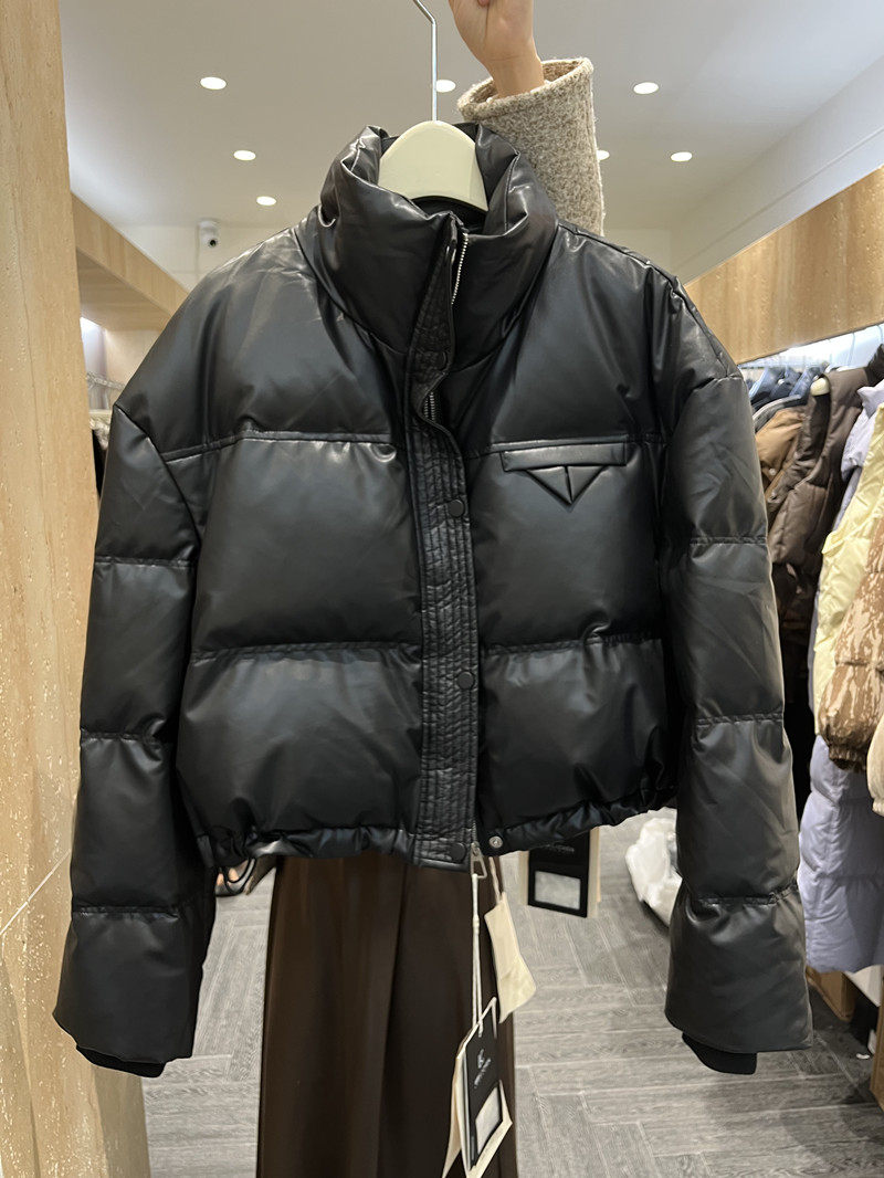 特价清货立领黑色羽绒服2025秋款长袖拉链皮面90绒防寒保暖外套女