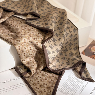 新老钱风复古双层丝巾双色斜角巾春秋女士高级感飘带长巾护颈领巾